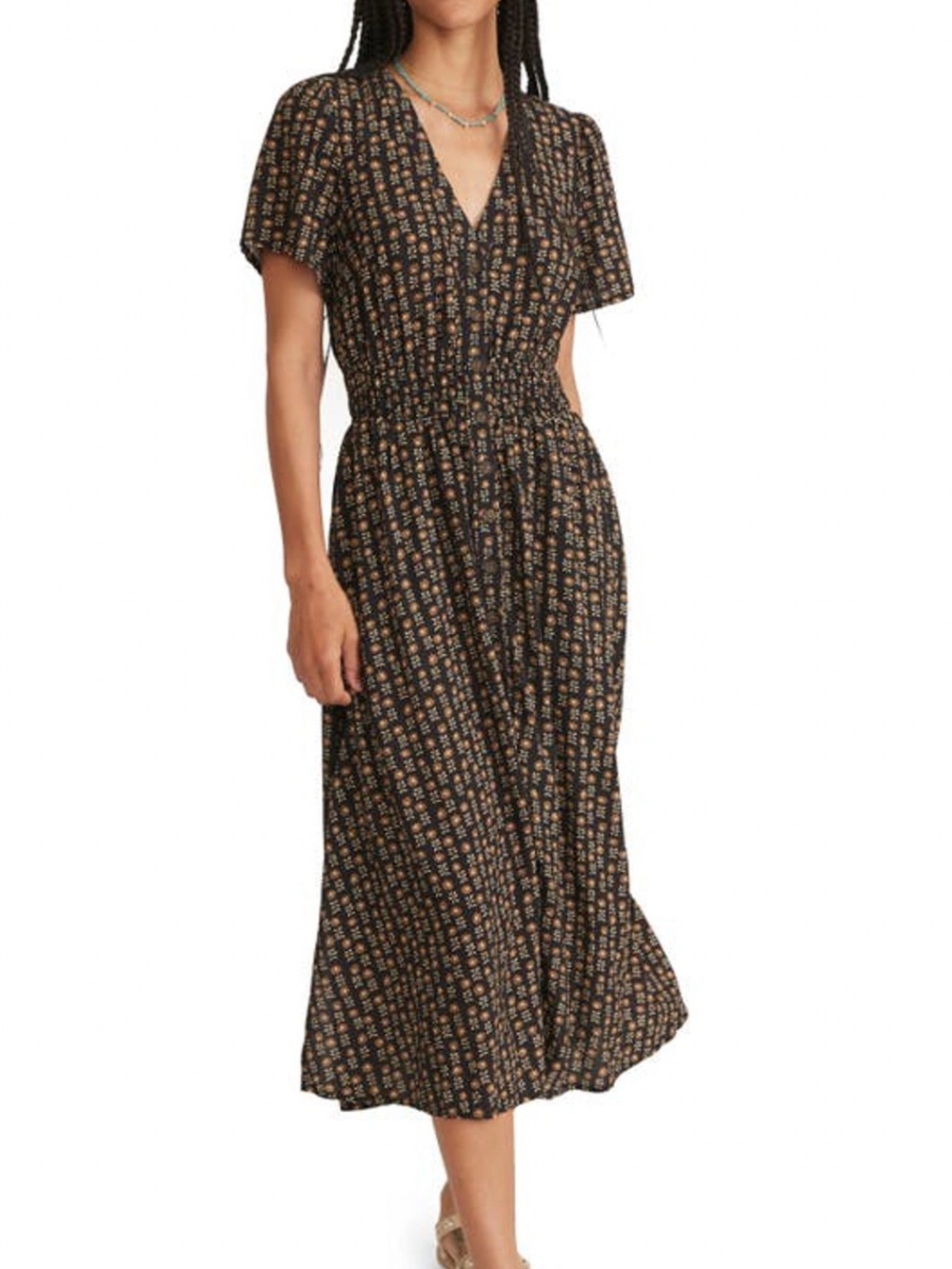 Marine Layer Annika Midi Button Front Dress Faded Black Womans Medium Floral Sz